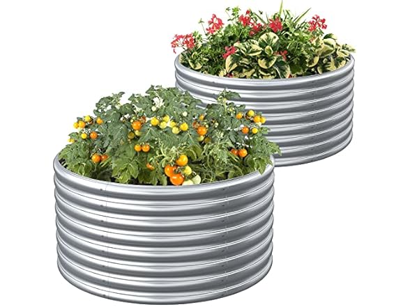 FRIZIONE 2-Pack 3x2FT Tall Round Raised Garden Bed