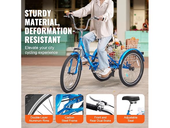 Adult Tricycles Bike, 24 Inch Three-Wheeled