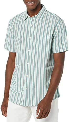 Amazon Essentials Short Sleeve Shirt for Men, Available in Big & Tall, Light Blue Stripe, Small