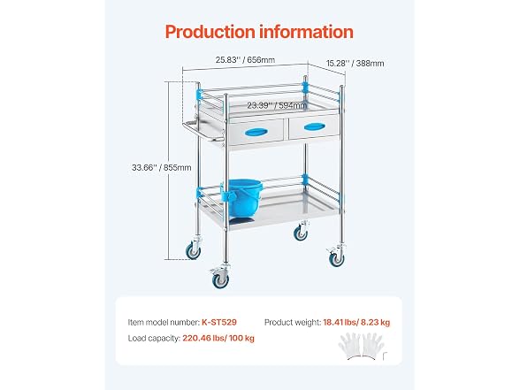 VEVOR Lab Serving Cart, 2 Layers