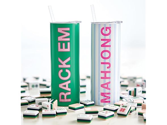 Skinny Travel Tumblers 16-Ounce, Green Pink Rack Em