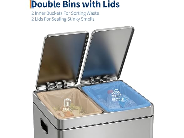 Takywep Dual Compartment Garbage Can, 2×8 Gallon