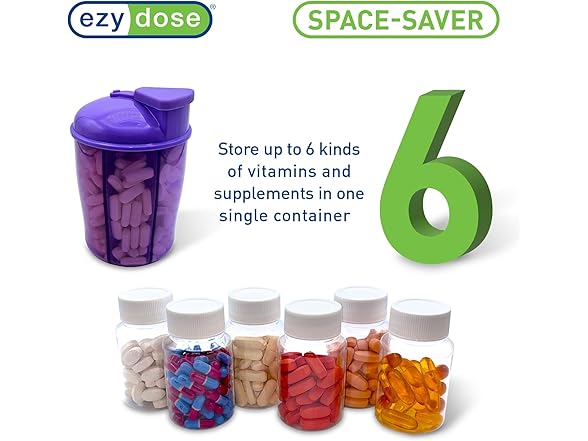 EZY DOSE Vitamin Organizer, 6 Large CompartmentS