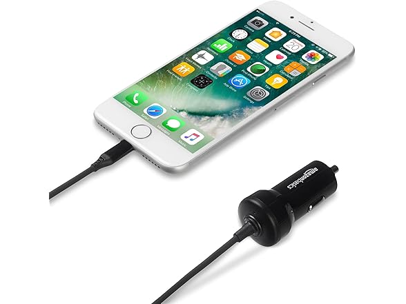 Amazon Basics 12W 1.5ft Car Charger w/ Coiled Lightning Cable