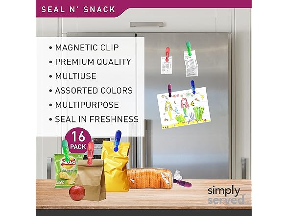 Simply Served Seal N Snack Magnetic Chip Clips, 16 Count