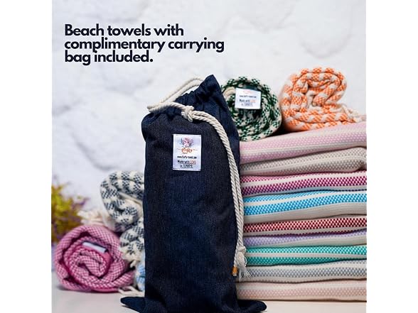 Peshtemal Beach Towel with Travel Bag Cotton Lt Blue
