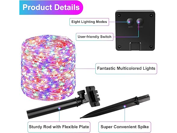 Brightever 4-Pack Solar String Lights Outdoor 288FT