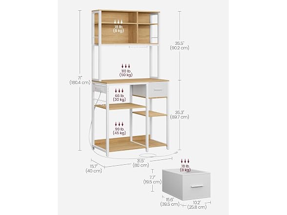 VASAGLE Bakers Rack with Charging Station, Coffee Bar, 12 Hooks