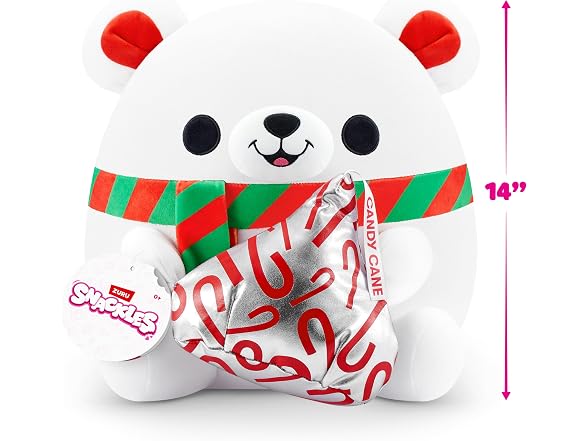Snackles Christmas Polar Bear & Kisses 14 Inch Plush by ZURU, Ultra Soft Plush, Collectible Plush with Real Licensed Brands, Stuffed Animal, Giftable, Holiday