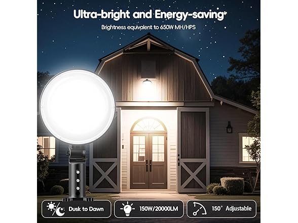 150W 20000LM Dusk to Dawn Outdoor Lighting