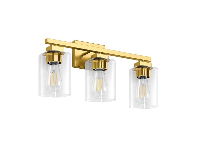 BesLowe KN0001 3-Light Bathroom Light Fixture 19" Gol