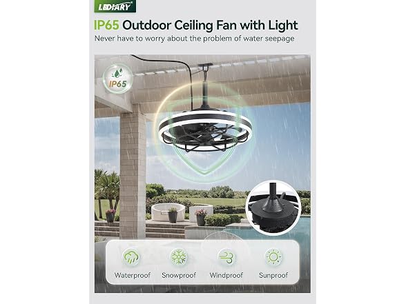 LEDIARY Black 20" Outdoor Ceiling Fan with Lights