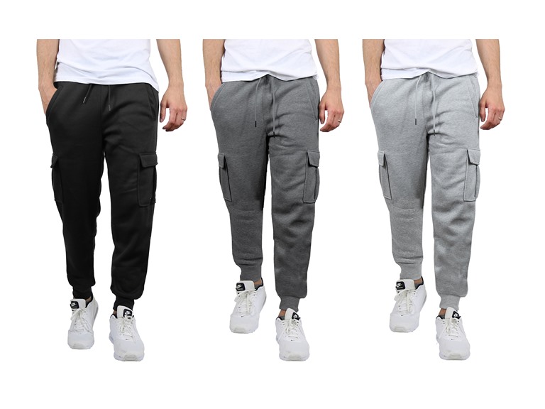BLUE ICE WC-----(Men's 3Pack) / JMFCJ-100 / BK-CH-HG / XL XL 3PK Mens Fleece-Lined Cargo Joggers Black - Charcoal - Heather Grey
