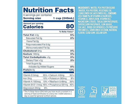 5PK Ripple Unsweetened Original Plant Based Milk | 8g