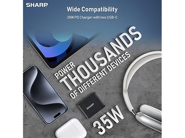 Sharp GaN Dual Port Foldable 35W USB-C Charger