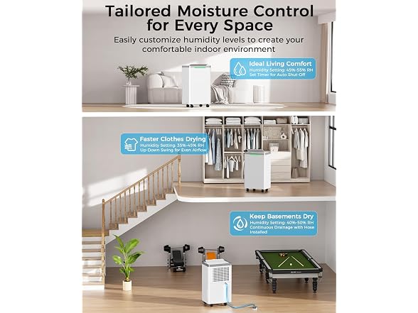 HOPSEN Dehumidifier with Drain Hose