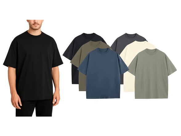 Mens Oversized Drop Shoulder Cotton Tee (1, 3, or 5Pk)