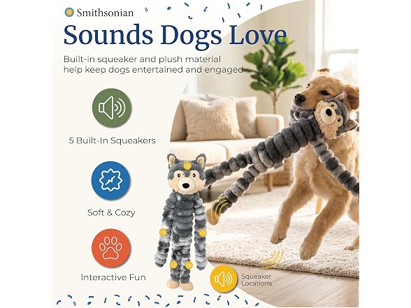 Smithsonian Long Animals Dog Toy – Stuffing-Free Wolf