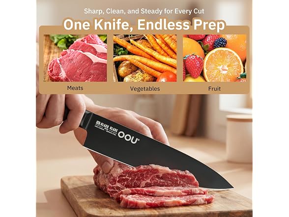 OOU 8" Chef Knife, Black Blade