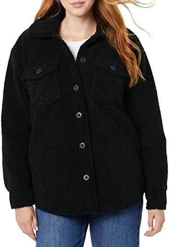 Amazon Essentials Women's Oversized Teddy Sherpa Shirt Jacket (Previously Goodthreads), Black, Large