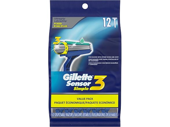 Sensor3 Simple Mens Disposable Razors 12 Ct