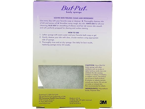 Buf, Puf Double, Sided Body Sponge (Quantity of 5)