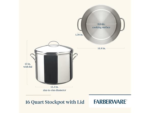 Farberware Large Stainless Steel 16 Quart Stock Pot 