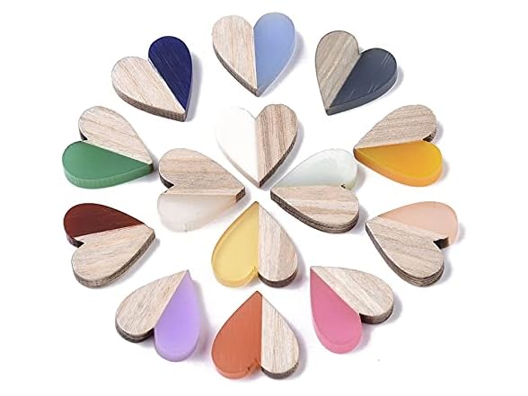 Pandahall 50Pcs Resin & Wood Heart Cabochons