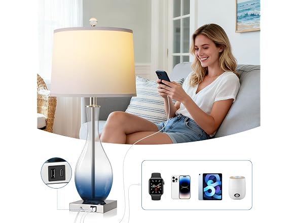 WIHTU 27" Navy Blue Bedside Desk Lamps
