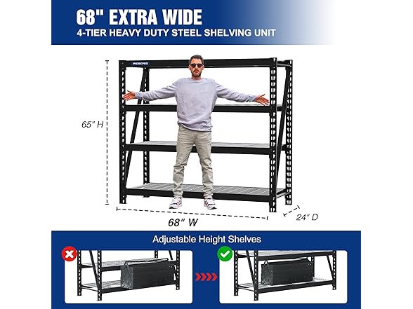 WORKPRO 4-Tier Wide Garage Shelf 68x24
