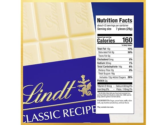 Lindt White Chocolate Bar, 4.4oz
