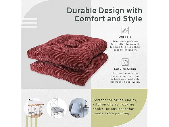 Arlee Burgundy Memory Foam Chair Pad 2Pk