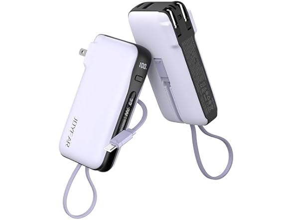 JOYFAR 10,000mAh Powerbank w/AC Plug and Built-in Cables