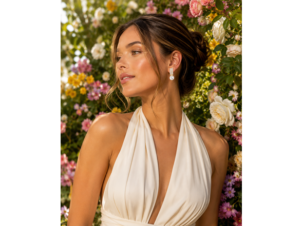 18K Gold CZ & Mother of Pearl Earrings