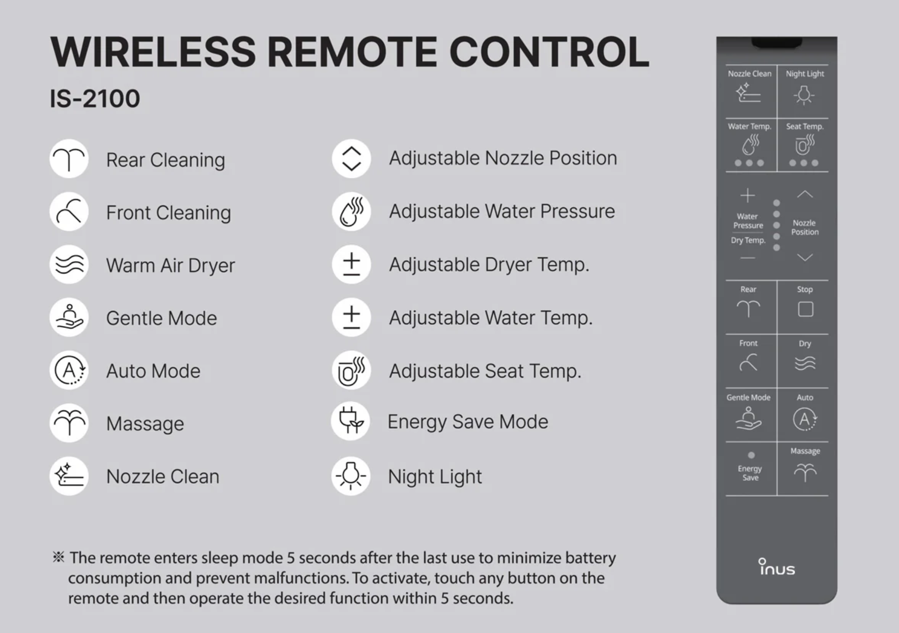 Inus IS-2100 Advanced Electronic Bidet Nightlight & Dryer - Gallery 12