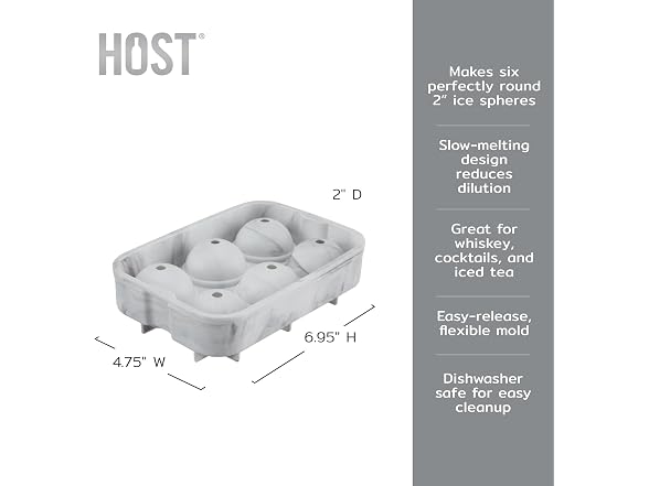 Host Silicone 2" Ice Sphere Silicone Mold w Marble Finish