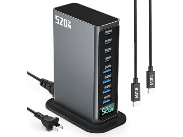8 Ports GaN 520W USB C Charger Block
