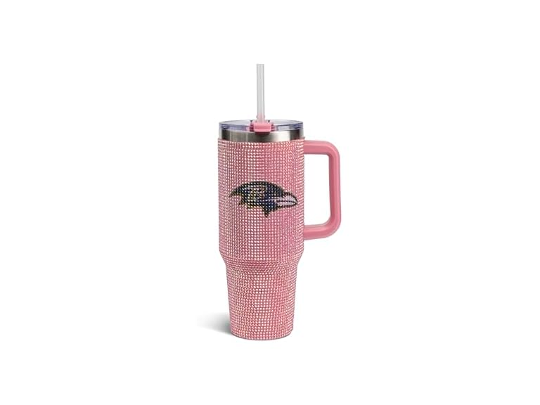 The Memory Company Officially Licensed 40oz Pink Game Day Bling Stainless Steel Tumbler - Premium Insulated Double-Wall Travel Cup With Handle and Straw Lid