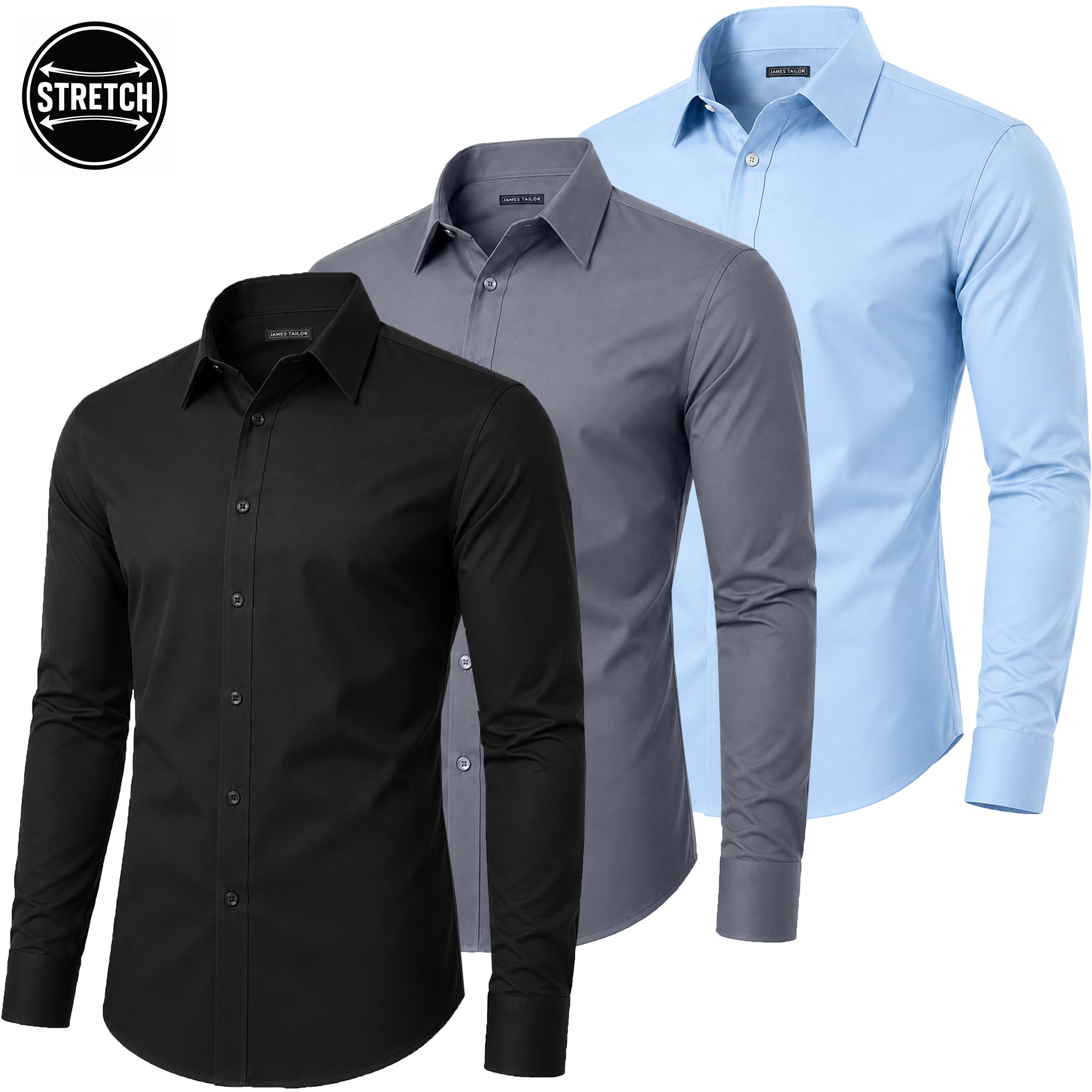 3Pk Mens L/S Stretch Dress Shirt - Gallery 15