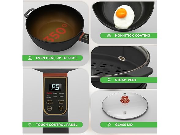 Nutrichef 4L Electric Frying Pan & 4L Steamer 