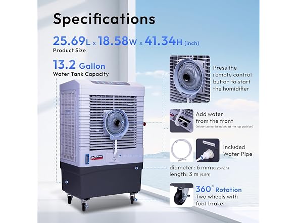 Hexago 5000 CFM Evaporative Air Cooler with Mist
