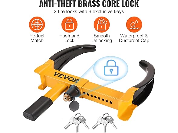 VEVOR 2 Packs Universal Wheel Clamp Lock