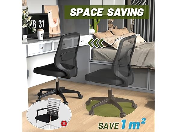 KIZECK Armless Mesh Home Office Chair