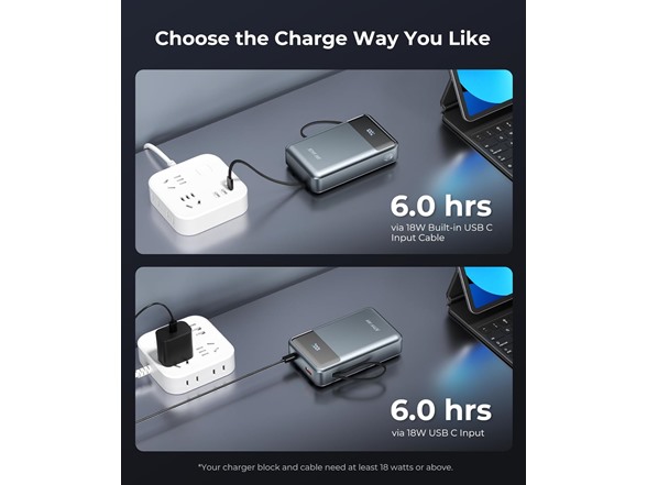 (2 or 3 Pack) Joyfar 30,000mAh USB-C 22.5W Powerbank w/Cables