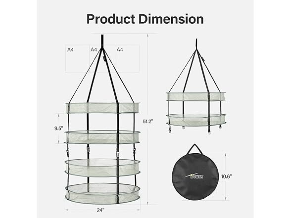 YSSOA Herb Drying Rack Hanging 4 Layer 24''