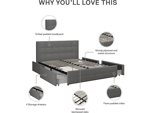 DHP Rose Upholstered Platform Bed with U