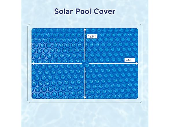 Real Relax Durable 12-mil Solar Pool Cover for Inground & Above Ground Pools, Heavy-Duty Heat Retaining Bubble Blanket for Irregularly Shaped Pool, Blue (12×24FT) (Open Box)