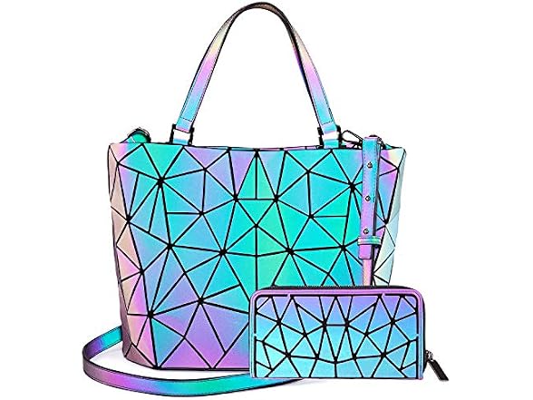 LOVEVOOK Geometric Luminous Purses and Handbags for Women Holographic Reflective Crossbody Bag Wallet Gifts for Women