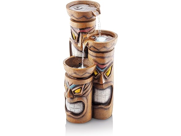 Alpine Corporation 29" H Outdoor 3-Tiered Tiki Head Bowl Waterfall