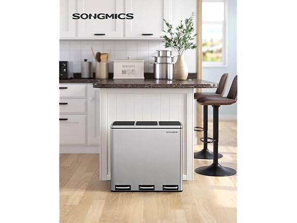 SONGMICS Trash Can, 3 x 4.8 Gallon Garbage Can